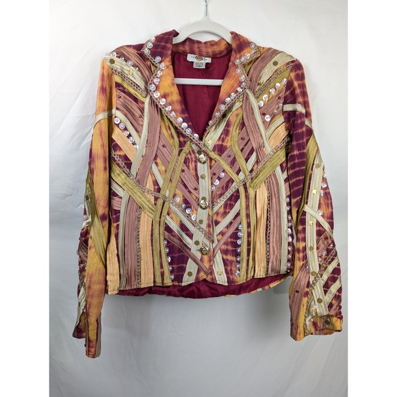 Vintage Y2K Indie Jacket Beaded Quilted XS Boho Cottagecore Tapestry Indie Dyed - Picture 2 of 9